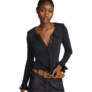 Pilcro Anthropologie Size XS The Keira Collared Button-front Blouse Navy Blue